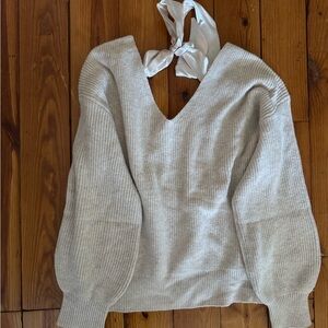 Cupshe Cream V-Neck Sweater with Ribbon Accent